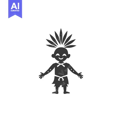 Smiling Cartoon Tribal Person with Feathers in Hair