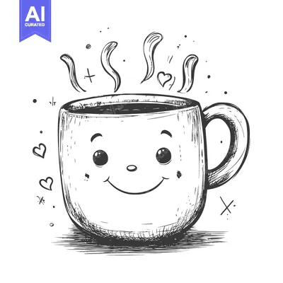 Aset premium populer: Smiling Coffee Mug with Steam and Hearts