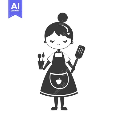 Smiling Female Chef Holding a Spatula and Utensils
