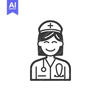 Aset desain premium: Smiling Female Nurse with Stethoscope and Cross on Cap