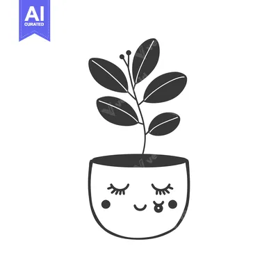 Smiling Flower Pot with a Plant Sprouting from It