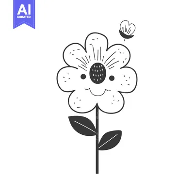 Smiling Flower with Butterfly and Leaves
