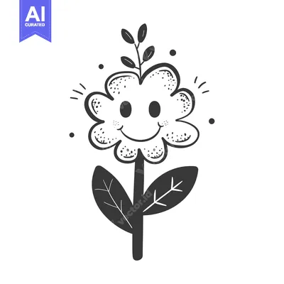 Smiling Flower with Leaves and Stem