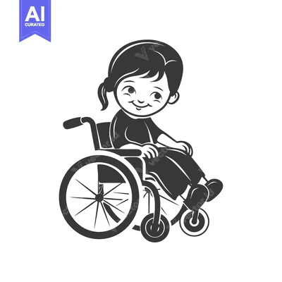 Smiling girl sitting in a wheelchair