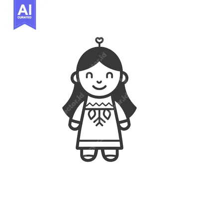Premium design asset: Smiling Girl with Long Hair Wearing a Dress with a Snowflake Design