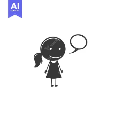 Aset premium populer: Smiling Girl with Speech Bubble and Ponytail
