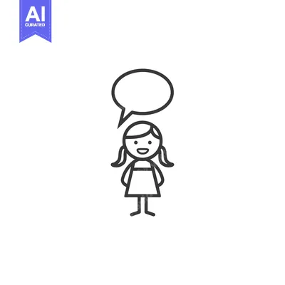 Premium design asset: Smiling Girl with Speech Bubble in Outline Style