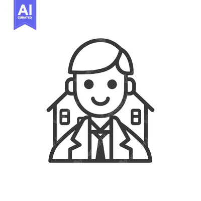 Aset desain premium: Smiling Man in Suit with Houses Behind Him