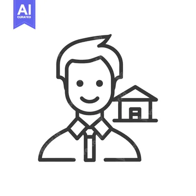 Smiling Man with House Icon, Real Estate Agent or Homeowner