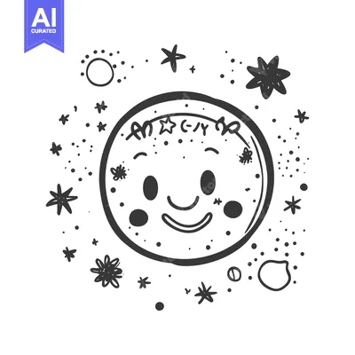 Smiling Moon with Stars and Dots