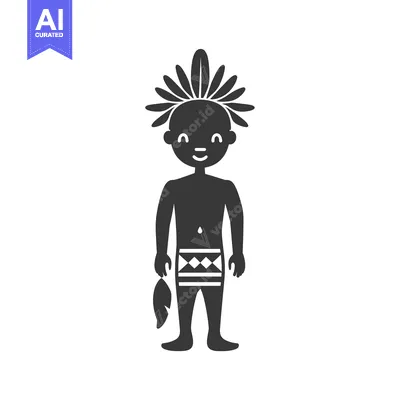 Aset desain premium: Smiling Native American Boy With Feathers in Hair