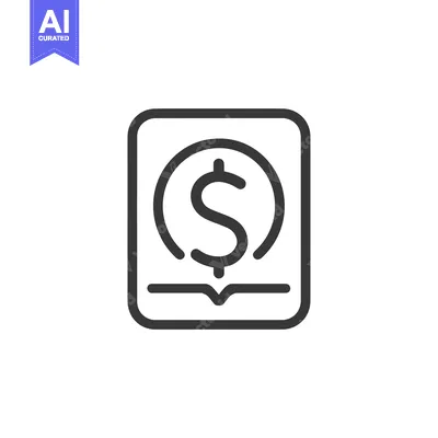 A black and white line art illustration of a book with a dollar sign i