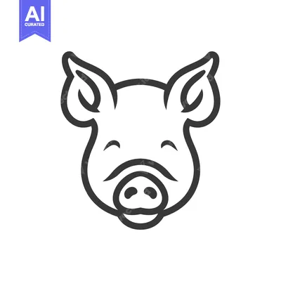 Smiling Pig Face Line Art Illustration