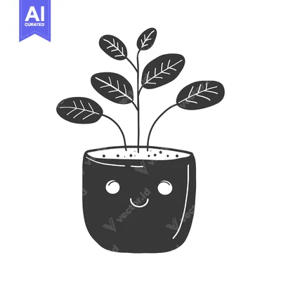 Premium design asset: Smiling Plant in a Pot with Five Leaves