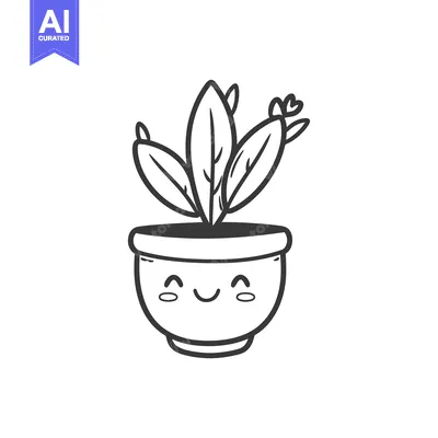 Premium design asset: Smiling Plant in a Pot with Leaf Detail