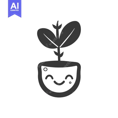 Premium design asset: Smiling Plant in a Pot with Two Leaves