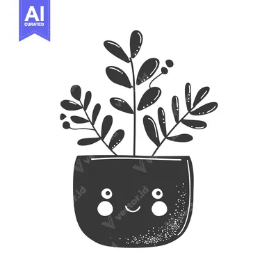 Aset premium populer: Smiling Plant Pot with Leaves and Berries