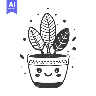 Aset desain premium: Smiling Plant Pot with Three Leaves and Dots