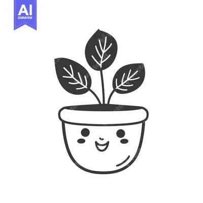 Premium design asset: Smiling Potted Plant with Three Leaves