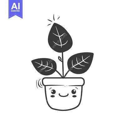 Smiling potted plant with three leaves and a single sprout