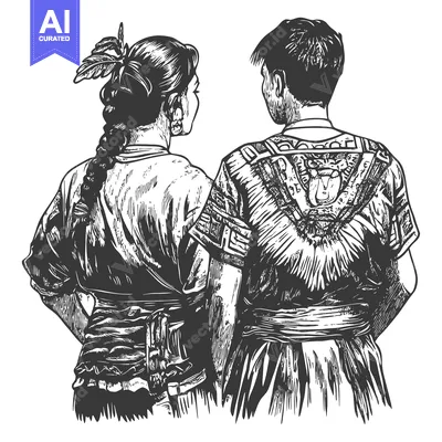 Aset desain premium: A Black and White Line Art Illustration of a Couple Facing Away From E