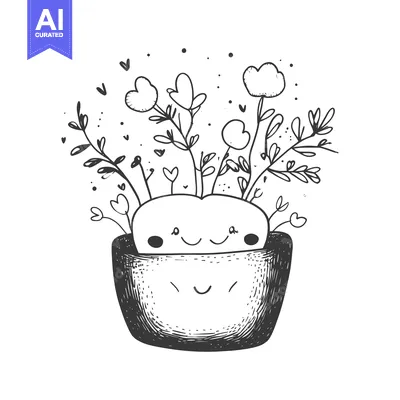 Smiling Pot with Flowers and Hearts