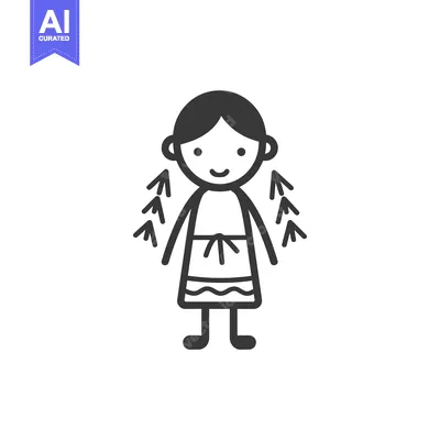 Aset premium populer: Smiling stick figure with short hair and a skirt