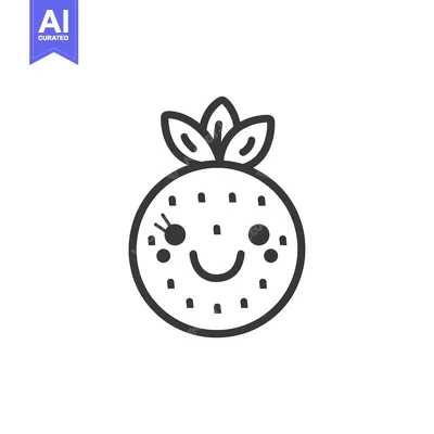 Smiling Strawberry with Leaves and Seeds Outline Icon