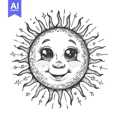 Smiling Sun with Big Eyes and Rays
