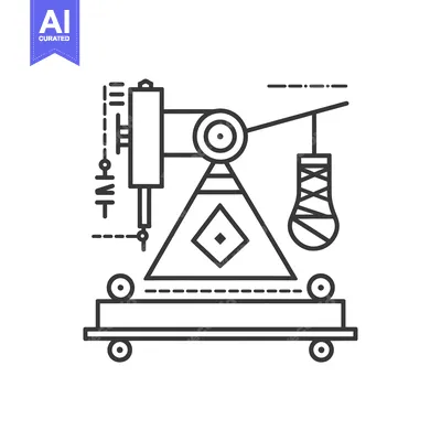Aset premium populer: A Black and White Line Art Illustration of a Crane with a Hook