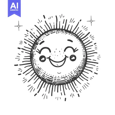 Smiling Sun with Rays and Stars