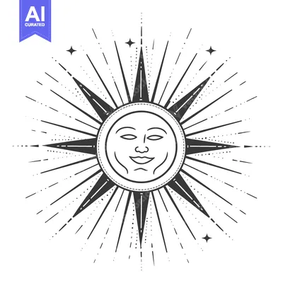 Smiling Sun with Starbursts and Small Stars