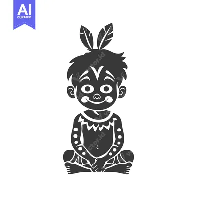 Smiling Tribal Boy Sitting with Feathers in Hair