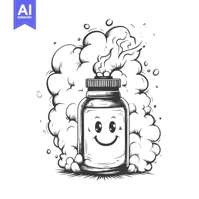 Smiling Vape Bottle Surrounded by Smoke