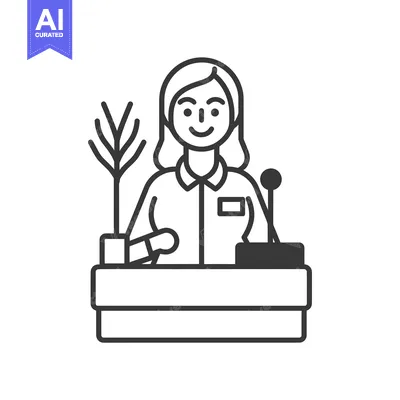 Premium design asset: Smiling Woman at a Desk with a Plant and Microphone
