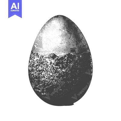 A cracked grayscale egg appears to be hatching on a white backdrop