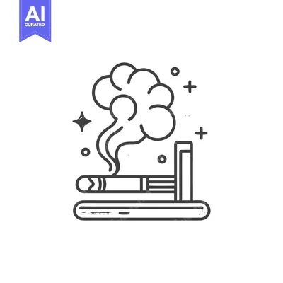 Aset desain premium: Smoking Cigarette Outline Icon with Smoke and Sparkles, Isolated