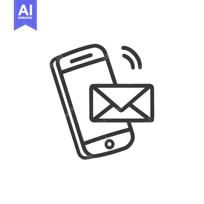 Mobile Phone with New Message Notification Icon, Outline Style