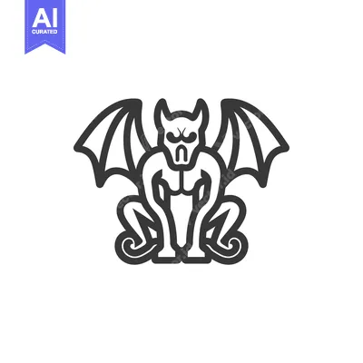 A Black And White Line Art Illustration Of A Gargoyle