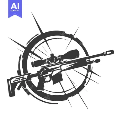 Aset desain premium: Sniper Rifle with Scope and Abstract Circular Design