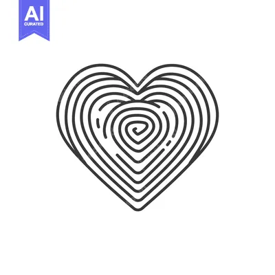 Aset desain premium: A Black and White Line Art Illustration of a Heart With a Spiral Cente