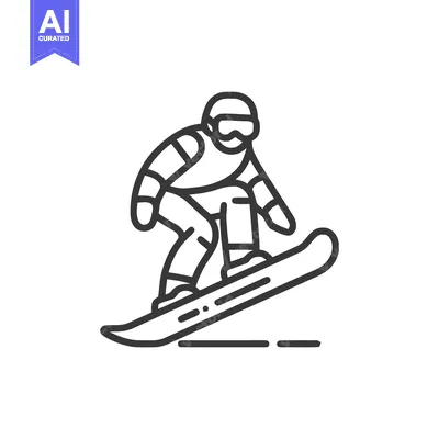 Aset premium populer: Minimalist Snowboarder Icon: Winter Sport Adventure in Bold Outline St