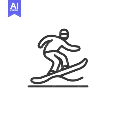 Aset premium populer: Minimalist Snowboarding Icon: Linear Design on White Background