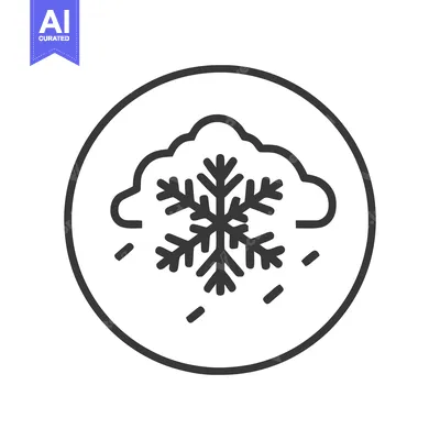 Minimalist Snowflake Icon with Cloud and Falling Snow in Circle Frame