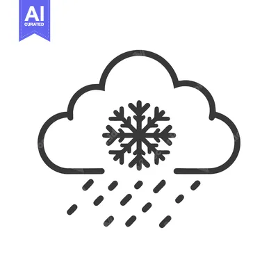 Minimalist Snowfall Icon: Cloud, Snowflake, and Raindrops in Black Out