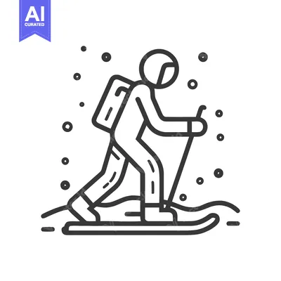 Skier Icon: Minimalist Line Art Illustration of Winter Sport Activity