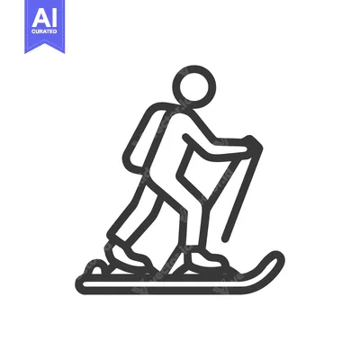 Minimalist Icon of a Person Cross-Country Skiing with Poles and Backpa