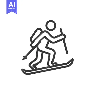 Minimalist Ski Touring Icon: Backcountry Adventure Symbol in Bold Line