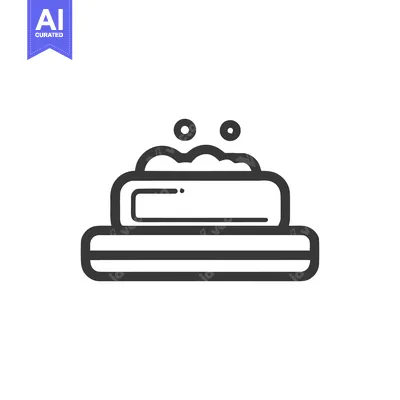 Aset premium populer: Minimalist Soap Bar Icon with Bubbles on Soap Dish, Black and White