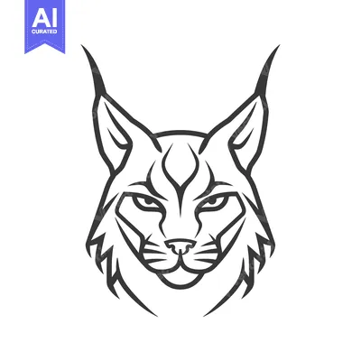 A Black and White Line Art Illustration of a Lynx's Head